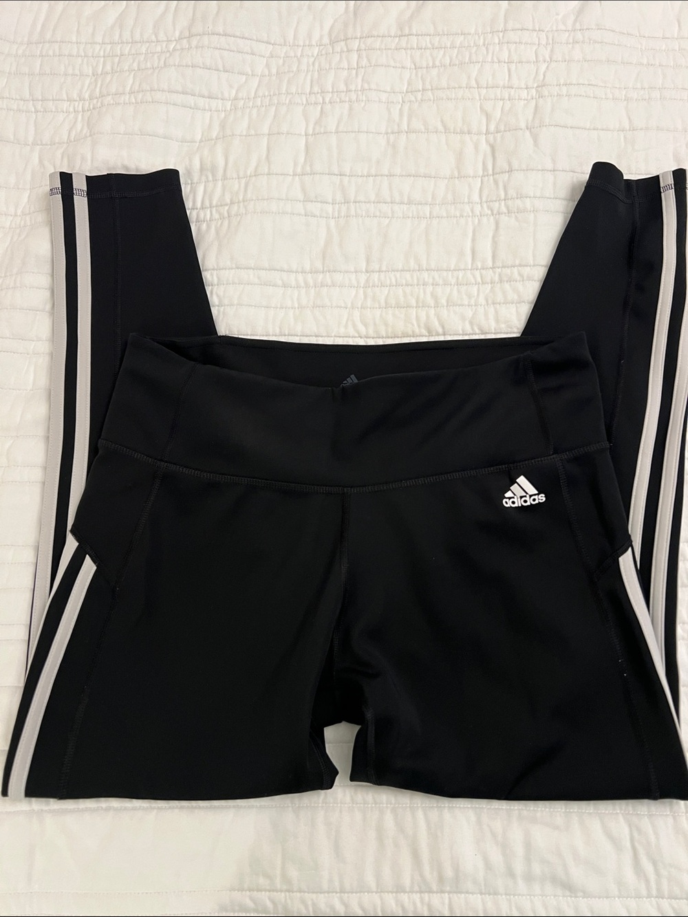 adidas Black leggings  with White Side Stripes